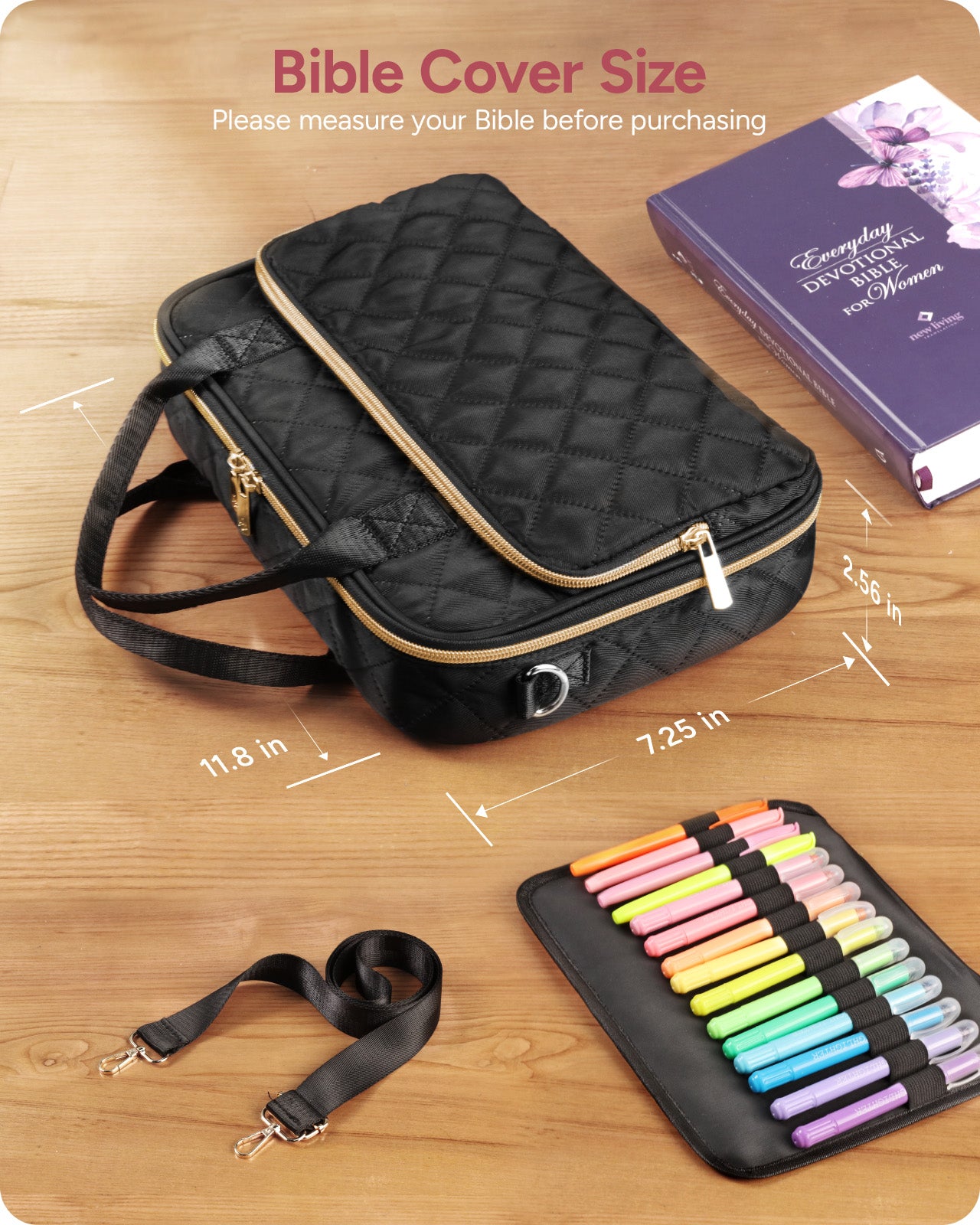 Bible Cover with Bible Journaling Kit, Bible Tabs and Bible Cover Case for Women, Bible Highlighters and Pens No Bleed, Journaling Supplies for Bible Study, Christian Gifts for Women, Black