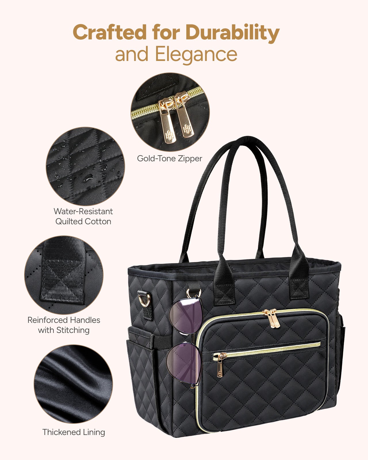 Large Bible Bag with Bible Cover Case for Women, Church Bag with Four Carrying Styles, Quilted Bible Cover for Bible Study Supplies, a Christian Gift for Women (Bag ＆ Cover Only), Black
